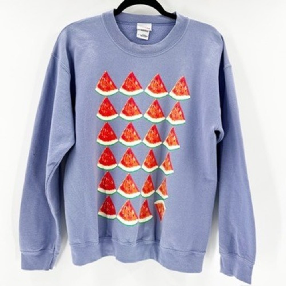 Qcumber Vintage Purple Watermelon‎ Slice Graphic Crewneck Sweatshirt Size M
